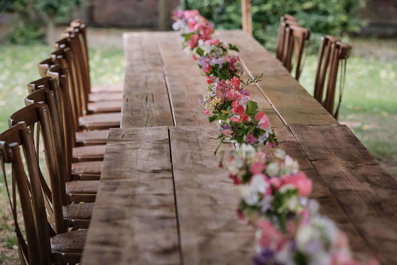 Carly and Alex wedding - table flowers by The Unwalled Garden