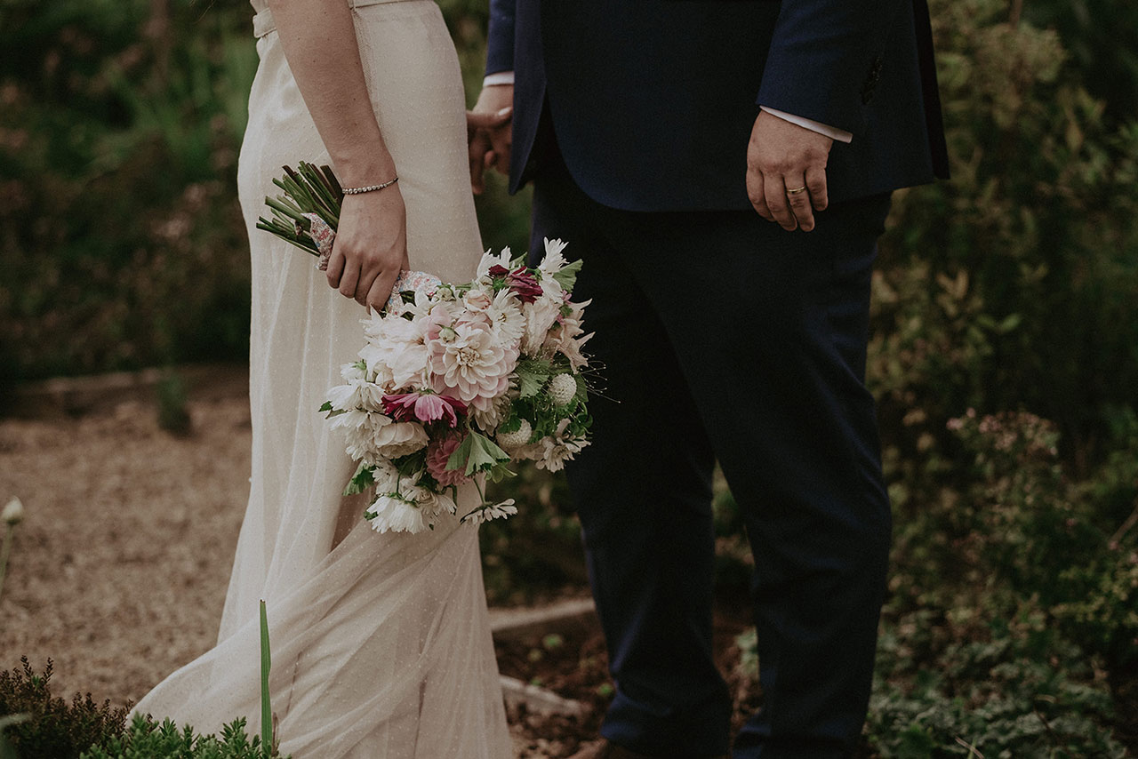 Bride and Groom with Bridal Bouquet
