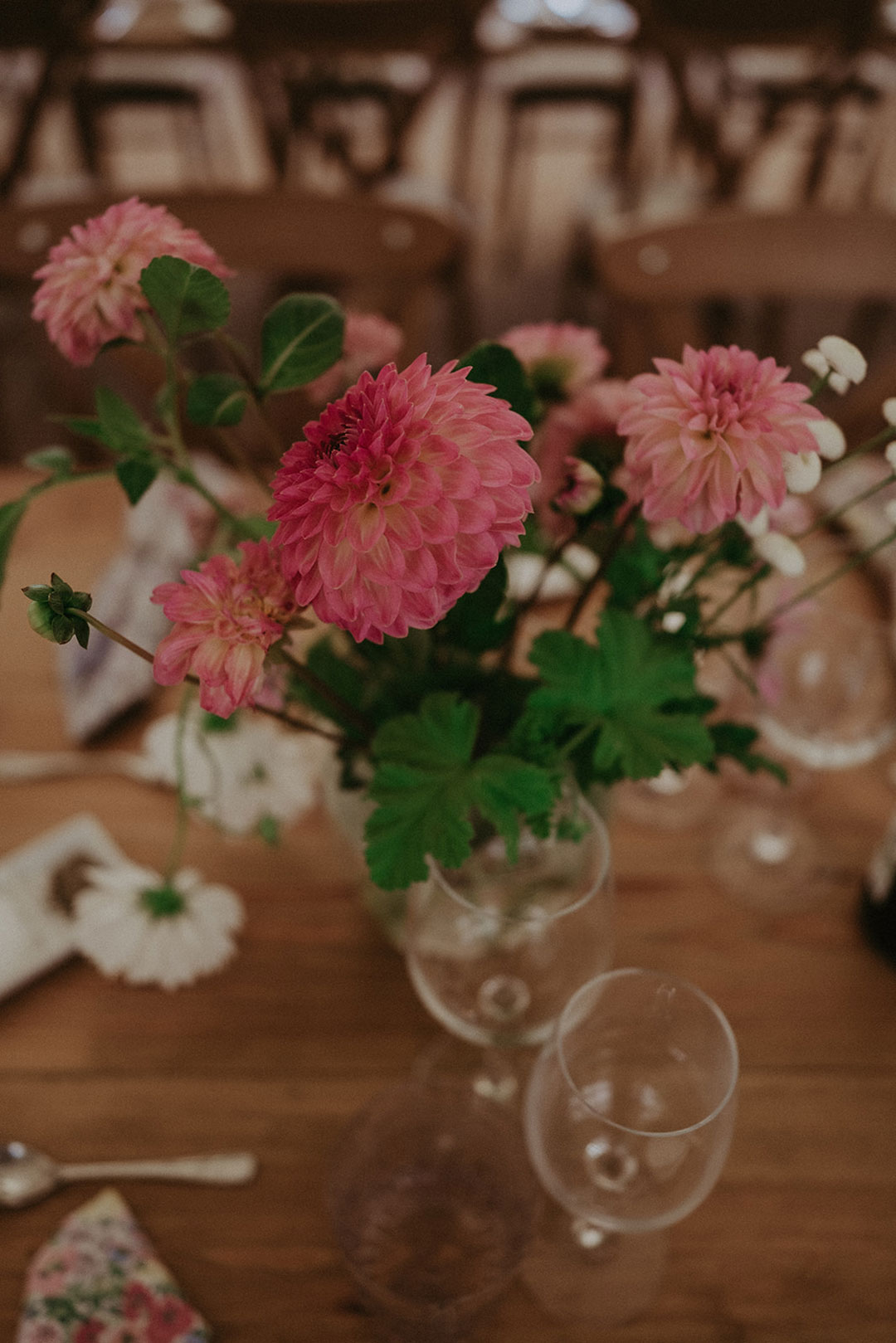 Pink Dahlias on wedding table