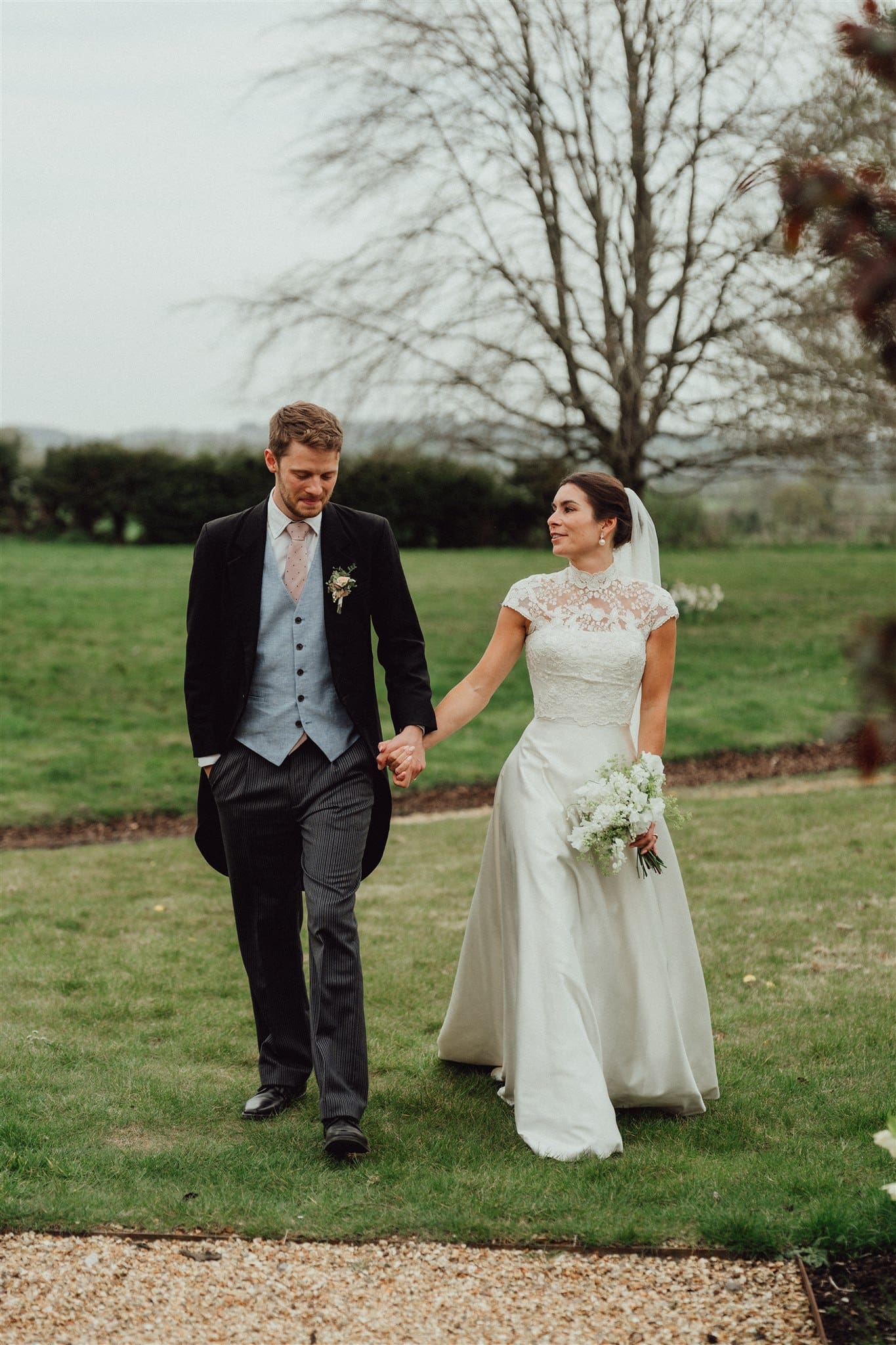 Bride and Groom in the gardens of Kin House